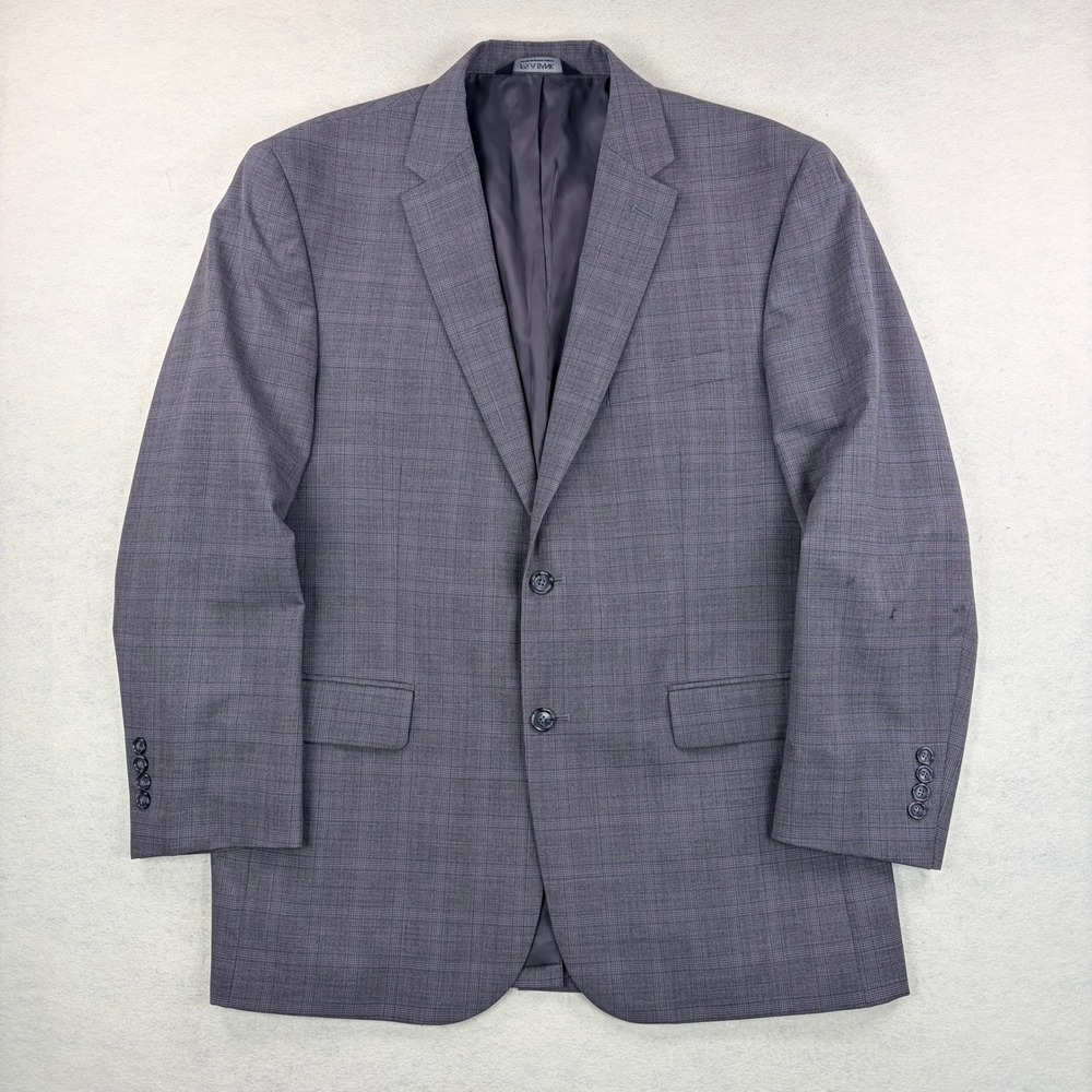 Jos A Bank Mens Gray Glen Plaid Blue Accent 2 Piece Pleated Suit 42R 36x30 - Picture 3 of 15